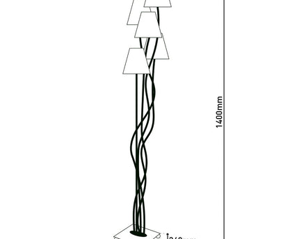 Textiel staande lamp 4-flame "boho" kleurrijke, vloerlamp met kleurrijke paraplu's, met E14-aansluiting, voor eetkamer, woonkamer, gang of kantoor, 140 cm hoog