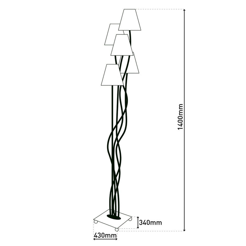 Textiel staande lamp 4-flame "boho" kleurrijke, vloerlamp met kleurrijke paraplu's, met E14-aansluiting, voor eetkamer, woonkamer, gang of kantoor, 140 cm hoog