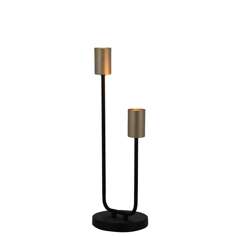 Tabellamp 2-flame. "Modo" gemaakt van metaal in zwart, versies in goud, E27 -aansluiting, tafellamp voor woonkamer, eetkamer, keuken, gang, gang of kantoor, 45 x 14 cm