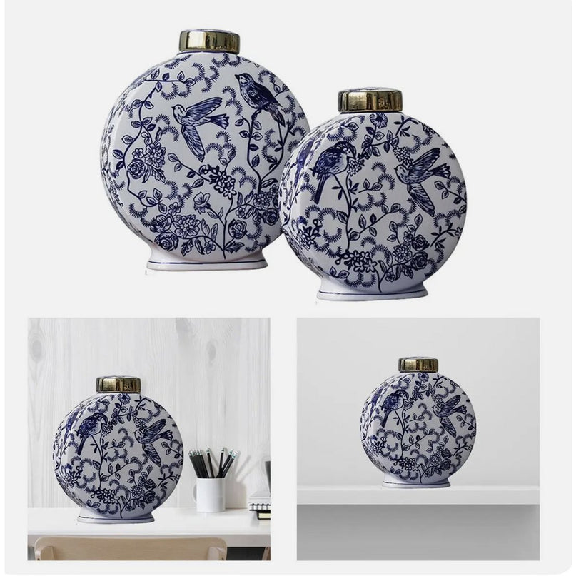 Blauw-witte porseleinen bloemenvaas klein formaat (voor Kitchee Home)