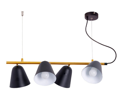 4-pending lamp "Triton" gemaakt van zwart metaal in zwart, met E27-aansluiting, verlichting voor woonkamer, eetkamer of kantoor.