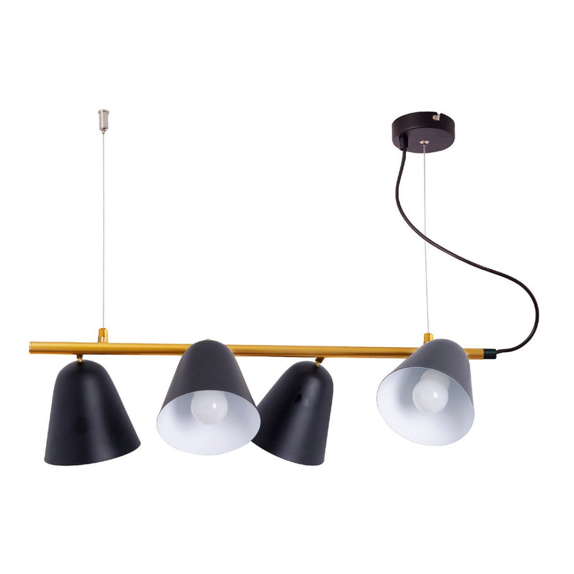 4-pending lamp "Triton" gemaakt van zwart metaal in zwart, met E27-aansluiting, verlichting voor woonkamer, eetkamer of kantoor.