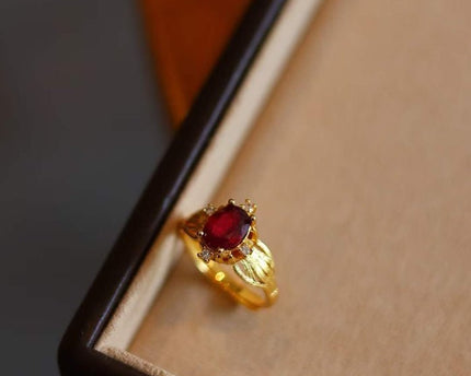 Echte Ruby Solitaire Ring-verstelbaar