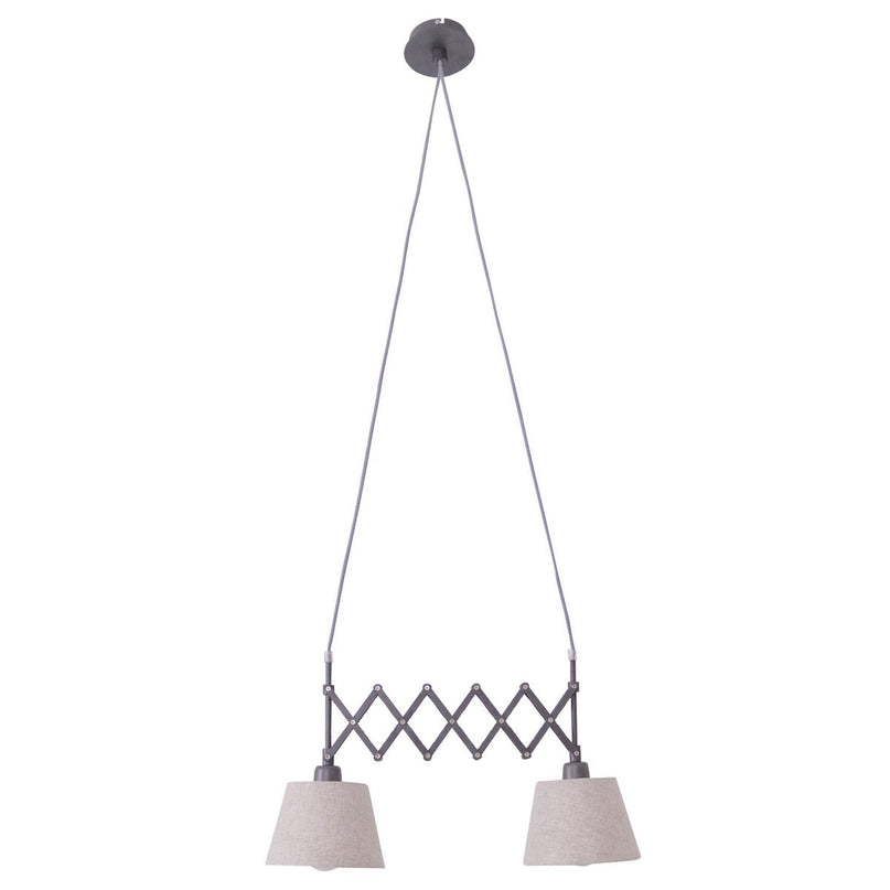 Schaar hanglamp "Adrianne", breedte uit te strekken van 35-57 cm, gemaakt van bruin metaal met natuurlijk gekleurde textiel parasols, E27-versies, verlichting voor woonkamer, eetkamer of kantoor