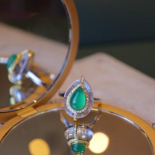 Royal Pear -Cut Green Onyx Ring - verstelbaar