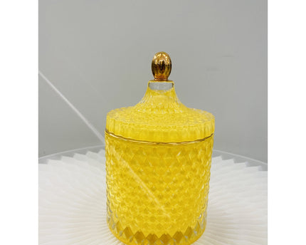 Een luxe glazen pot in een prachtige gele kleur