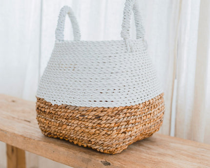 Geweven opbergmand wit – Boho decoratieve mand – vierkante wasmand – plankmand gemaakt van bananenvezel MAJALENGKA wit (3 maten)