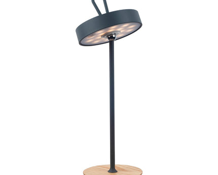 LED -batterijtafellamp magnetisch voor buiten en binnen, gemaakt van metaal en plastic in grijs, 36 cm hoog