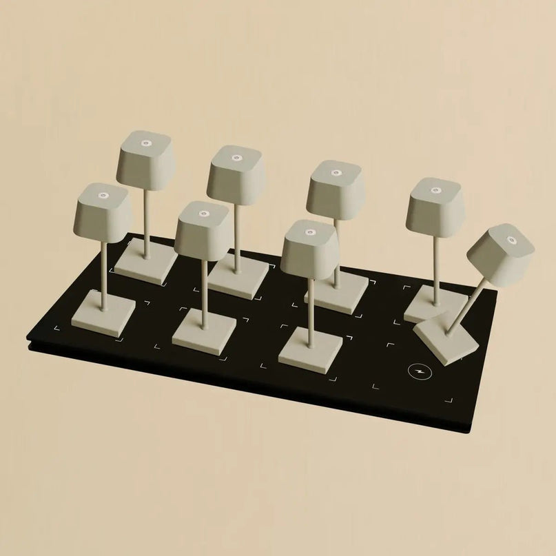 Combi Set Professional-8 x Sarphati Mini Shadow Gray Oplaadbare tafellampen & 1 x Central Station draadloos laadstation met Qi-Technology-Perfect voor restaurants, gastvrijheid en hotels