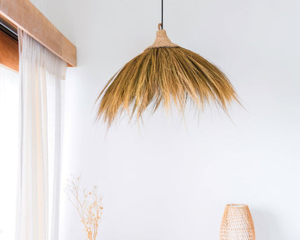 Grote lampenkap van zeegras – natuurlijke hanglamp met franjes – Boho hanglamp – handgemaakte tropische hanglamp MAWANA (Ø 53 cm)