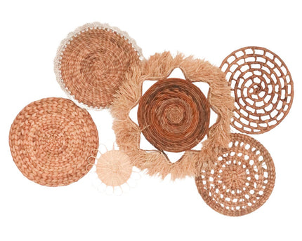 Tropische wanddecoratieset 6 gemengde stukken DALUM Boho Decor Handgeweven van natuurlijke materialen
