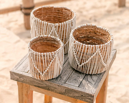 Kleine Zeegrasmand ORIS | Ronde bloemenmand | Geweven Boho-mand | Plantenmand | Plantenbak | Macramé mand