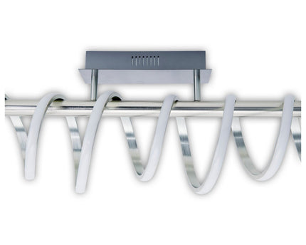 LED -plafondlamp "Belleza", moderne metalen plafondlamp en plastic in nikkel mat en wit, met stevig gebouwd -in LED's, 100 cm lang. De ideale verlichting voor woonkamer, eetkamer of keuken.