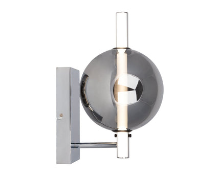 LED -wandlamp "Nova" chroom gemaakt van metaal en rookglas, met geïntegreerde LED, 31,3 cm hoog