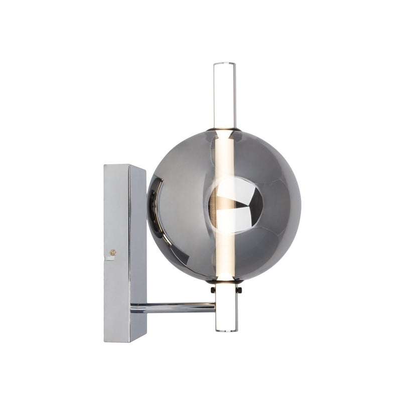 LED -wandlamp "Nova" chroom gemaakt van metaal en rookglas, met geïntegreerde LED, 31,3 cm hoog