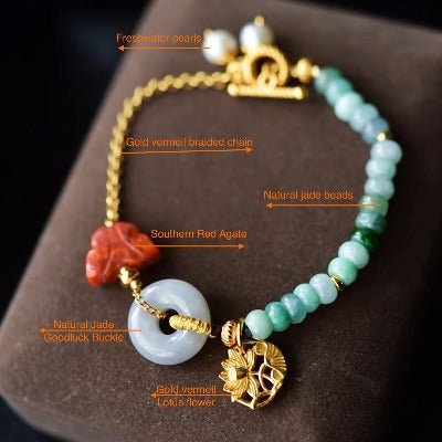 Jade kralen en rode agaat goodluck armband