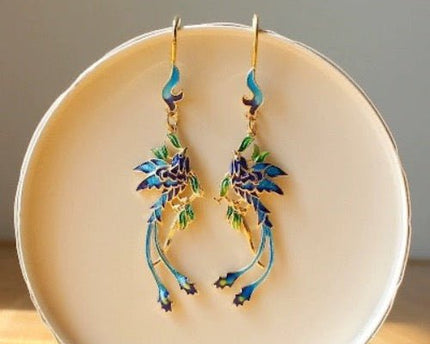 Chinese koninklijke oorbellen-Cloisonné-Phoenix n Flower