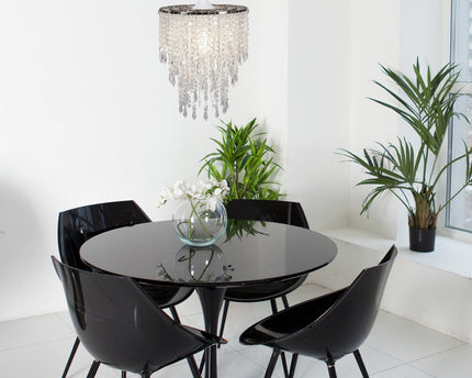 Deko hanger lamp "Kira", moderne kroonluchter gemaakt van metaal en plastic in helder/transparant, met E27 -versie en een Øvon 22,5 cm