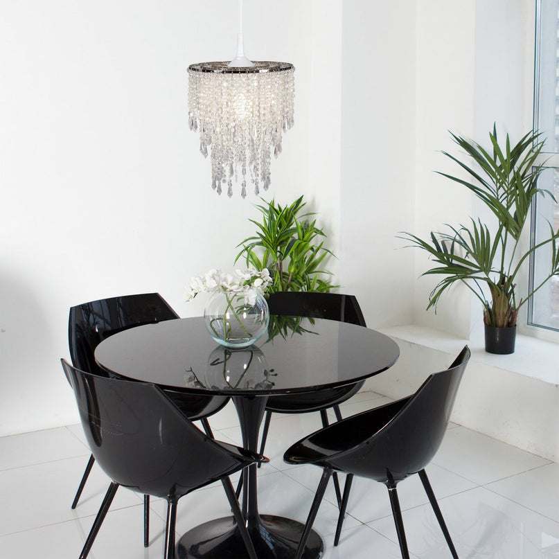 Deko hanger lamp "Kira", moderne kroonluchter gemaakt van metaal en plastic in helder/transparant, met E27 -versie en een Øvon 22,5 cm