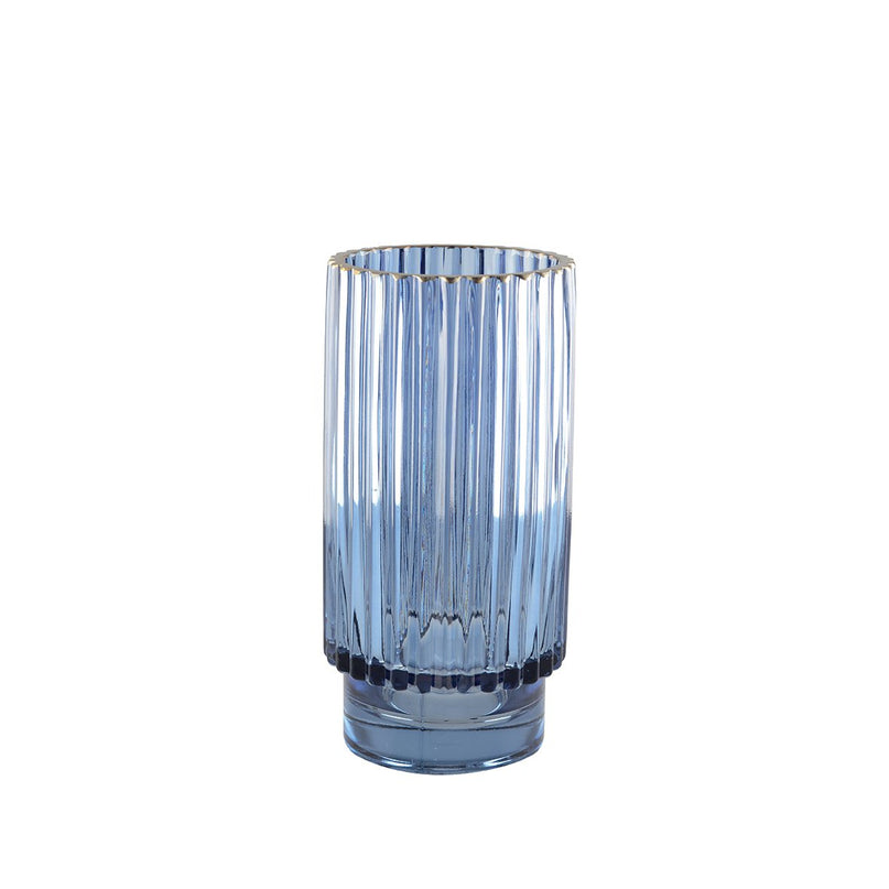 Blauwe vaas donkere rand vergulde h.20 cm