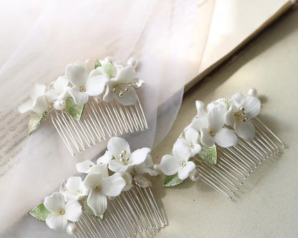Keramische bloemen bruids haarspeld-groen blad