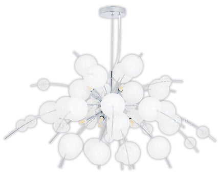 Hanger lamp "explosie" wit, gemaakt van metaal en glas, G9 -versies, hangende lamp voor eetkamer, woonkamer, hal of kantoor, Øca. 98 cm