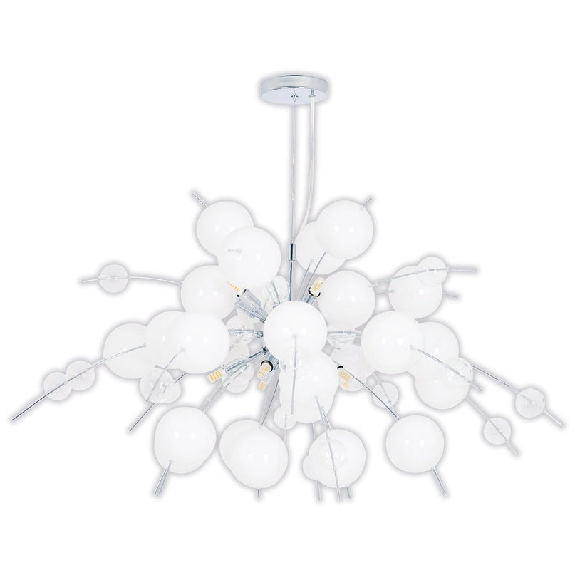 Hanger lamp "explosie" wit, gemaakt van metaal en glas, G9 -versies, hangende lamp voor eetkamer, woonkamer, hal of kantoor, Øca. 98 cm