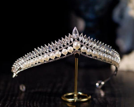 Prinseslook kristallen bruidstiara's met parels
