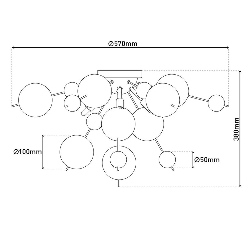 Plafondlamp "explosie" Amber gemaakt van metaal en glas, G9 -versies, plafondlamp voor eetkamer, woonkamer, gang of kantoor, Ø57 cm