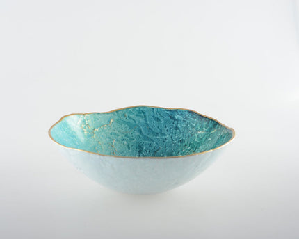 Turquoise Bowl met gouden rand 20 cm