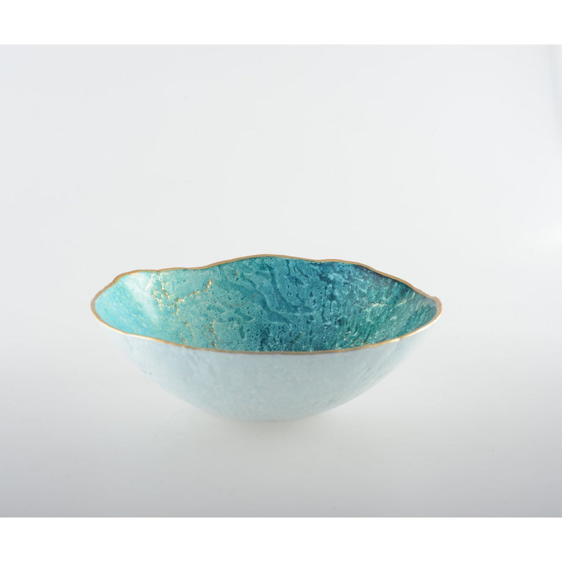 Turquoise Bowl met gouden rand 20 cm