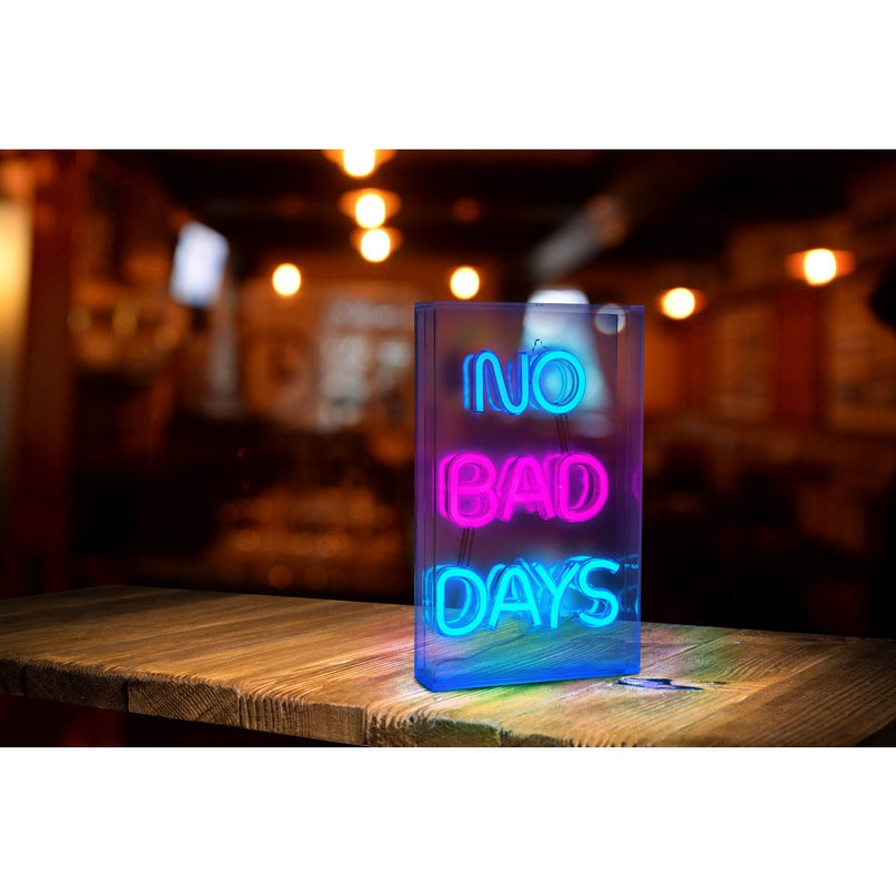 LED-lettertype licht "geen slechte dagen" decoratie voor binnen 30 x 18 cm, in blauw en magenta-rood