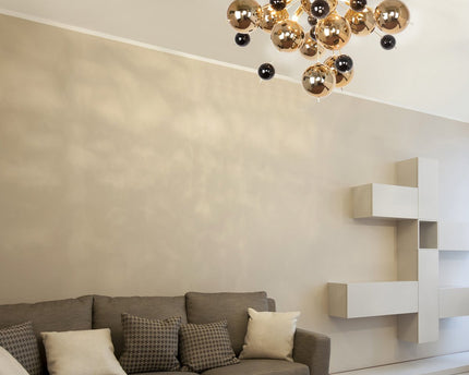 Plafondlamp "explosie" goud gemaakt van metaal en glas, G9 -versies, plafondlamp voor eetkamer, woonkamer, gang of kantoor, Ø57 cm