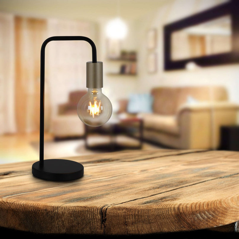 Tafellamp "Modo" gemaakt van metaal in zwart, verbindingen in goud, E27 -aansluiting, tafellamp voor woonkamer, eetkamer, keuken, gang, gang of kantoor, 39 cm hoog