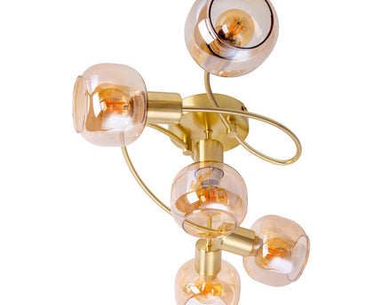 5er spot/plafondlamp "libby" messing, klassiek plafondlamp gemaakt van messing gekleurd metaal en getinte glas in barnsteen, met E14-aansluiting, voor eetkamer, woonkamer, gang of kantoor, 65,5 cm lang