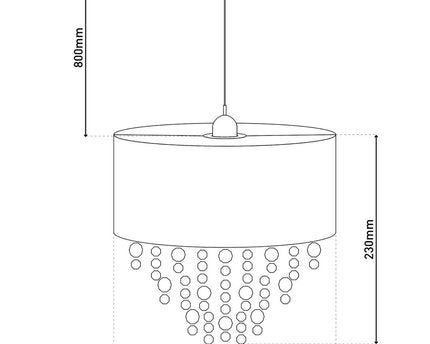 Deko hanglamp "Crystallo", hanglamp gemaakt van metaal, transparant plastic en grijs textielmateriaal, E27 -aansluiting, voor eetkamer, woonkamer, gang of kantoor, 30 cm diameter
