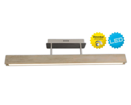LED -plafondlicht "recht", 97,5 cm lang, gemaakt van metaal, hout, acryl en ashout, voor woonkamers en kantoor