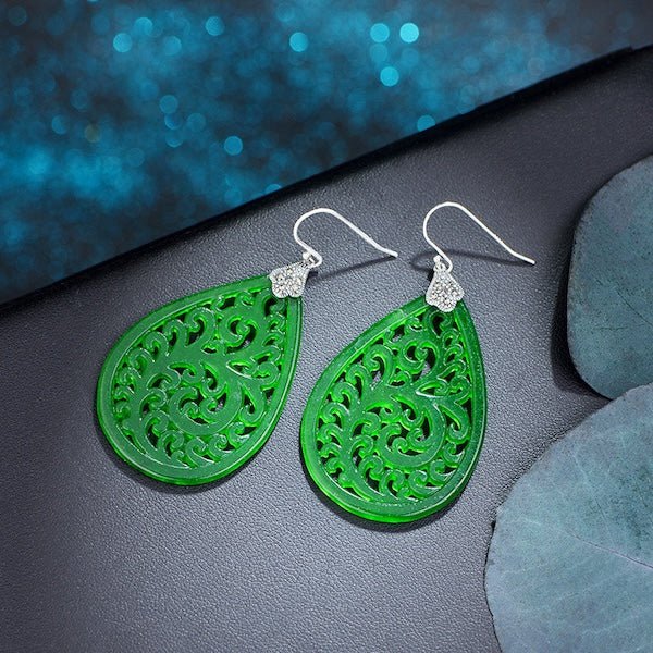 Waterdrop Jade oorbellen-Ruyi bloempatroon