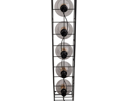 Glasse-stand-lamp "Cesta" vloerlamp gemaakt van zwarte metalen draad en getinte glas, met E27-aansluiting, 95 cm hoog, voor eetkamer, woonkamer, gang of kantoor,